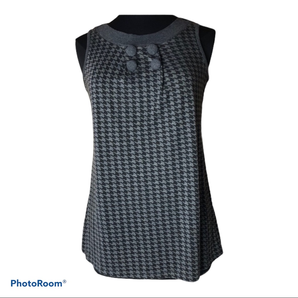 tunic ladies top grey big buttons houndstooth size medium retro look